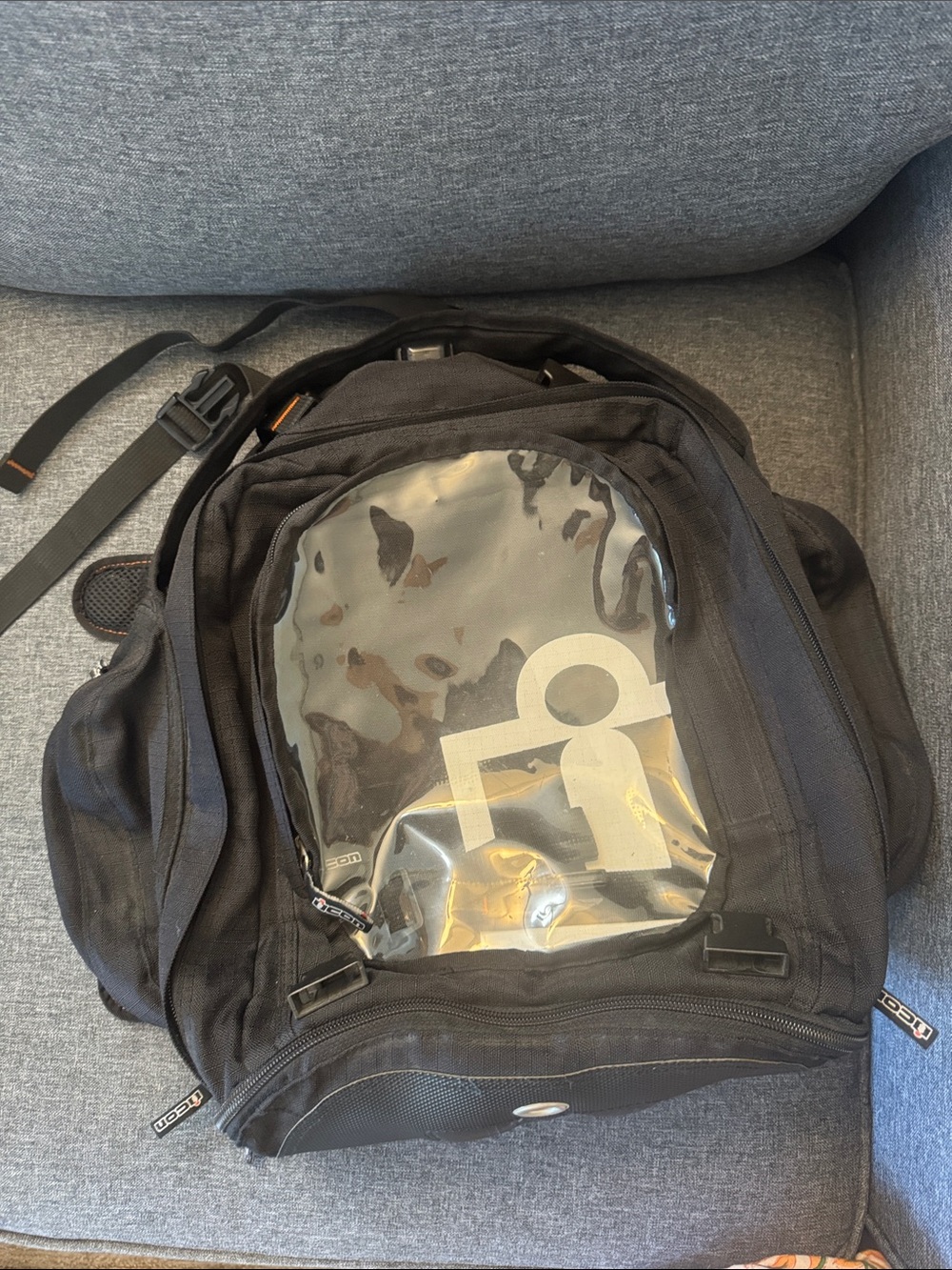 ICON Black Backpack with Clear Front Panel and Logo